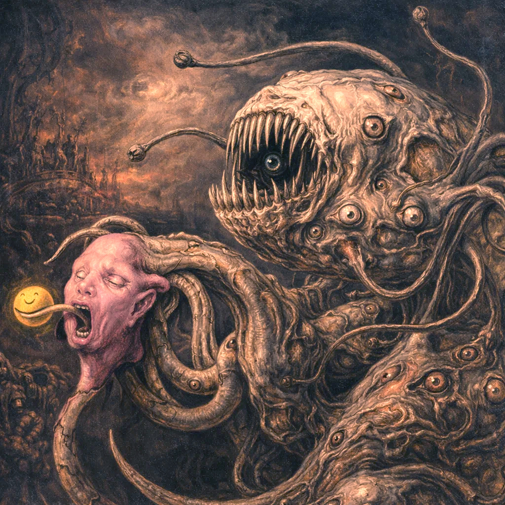 shoggoth with a smiley face based on anthrupad's illustration